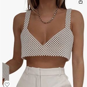 Pearl sleeveless crop top - beaded cami